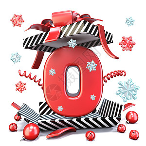 数字黑色装饰红号ZERO 0 在开放的礼物盒3D背景