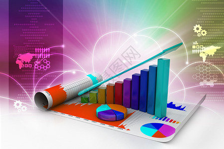 反射图业务增长图和饼图库存市场馅饼银行业预报蓝色公司货币数字利润背景