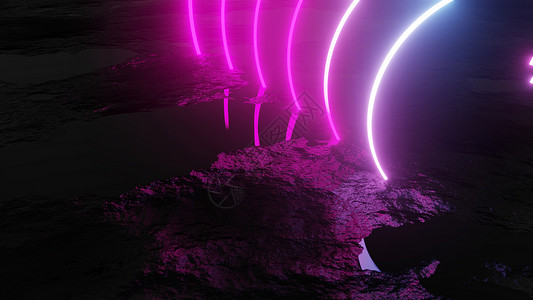 粉色有光素材黑暗背景上发光的霓虹灯圈墙纸虚拟现实网络反射彩虹科学插图光谱展示安装背景