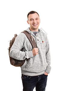 背背背背包的年轻男学生可爱的高清图片素材