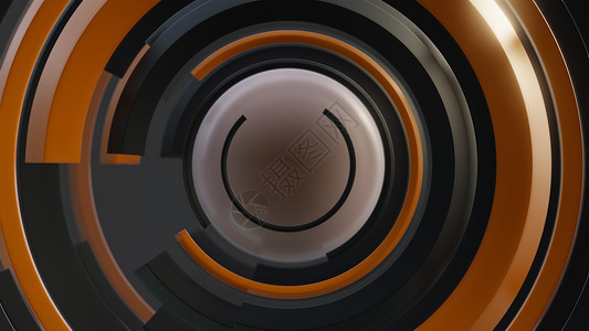 立体圆圈具有闪亮的黑色和橙色曲线的抽象背景反射管道3d材料白色圆形圆圈团体插图管子背景