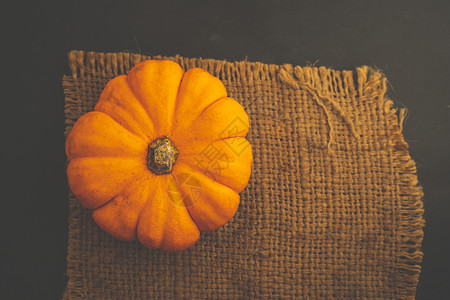 防秋燥顶端视图 新鲜橙色南南瓜在袋中 有放文字的空间背景