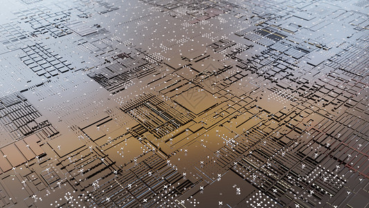 电路板设计抽象的中央计算机处理器概念  3D插画微电路技术芯片硬件计算科学电路板处理器3d半导体背景