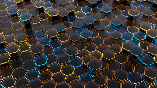 六角形抽象玻璃背景  3D插画水晶网格酒吧辉光渲染化学品科学实验室医疗3d背景图片