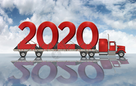 2020年红色数字 在一辆平板卡车上高清图片