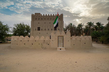 堆沙城堡阿拉伯联合酋长国阿布扎比酋长国利瓦绿洲沙漠城堡地形日落活动旅行建筑学利瓦历史假期绿洲沙丘背景