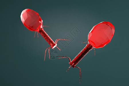 蓝色背景上显微镜噬菌体的 3d 插图特写背景