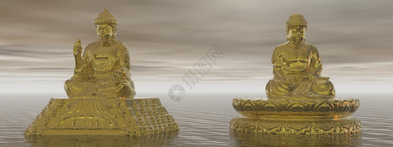 瑜伽禅宗佛雕塑非常美丽的禅宗和佛像景观  3d 渲染宗教数字插图男人海洋男性环境风景瑜伽冥想背景