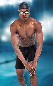 游泳运动员的复合图像准备下潜潜水男性能力男人原住民水池游泳者游泳池泳帽活力运动的高清图片素材