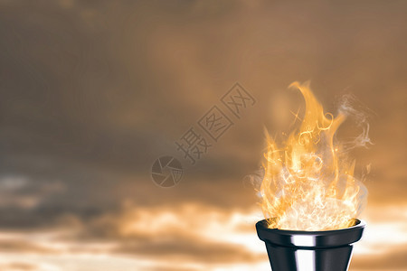 奥林匹克火的复合图象火炬数字燃烧天空运动员计算机全球动画阳光竞赛背景图片