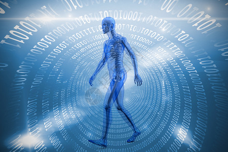 线性数字蓝色身体图像的复合图象计算跑步数字绘图肌肉隧道力量计算机编码动画背景