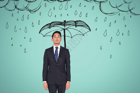 花伞手绘雨伞生意人 有雨伞和雨伞背景