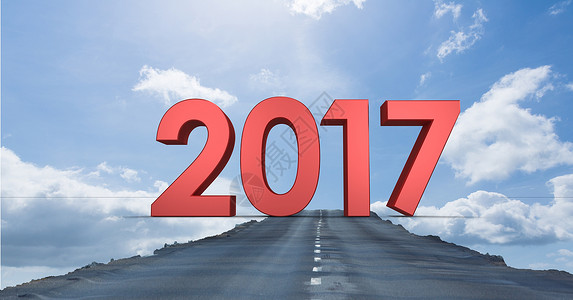 2018公路2017年与通向天空的3D公路复合图象对比插图新年蓝色背景红色数字计算机图形地平线庆典背景