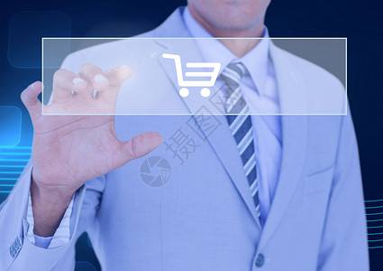 购物车线性图标商务人员与在线购物数字界面的接线商背景
