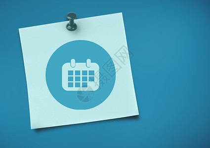 合作伙伴图标在中蓝色背景背景下与日历图标粘贴的笔记背景
