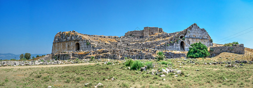 恰玛古土耳其Miletus 古代剧院世界史座位历史时期文化考古学全景脚步剧场旅行背景