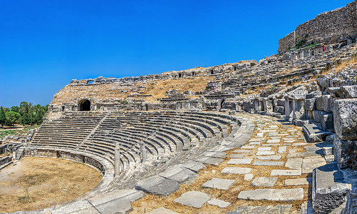 恰玛古土耳其Miletus 古代剧院内地 土耳其建筑文化座位古城历史旅游古董旅行考古学脚步背景