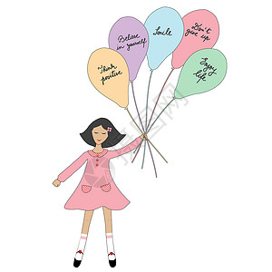 卡通女孩拿着带有正面口号的气球背景图片
