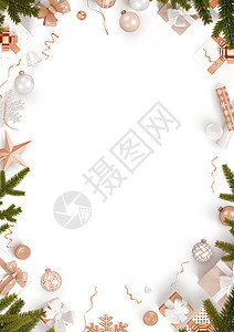 圣诞节装饰边框新年装饰边框和空白的白色模板背景庆典床单礼物盒锥形礼物生日海报派对打印传单背景