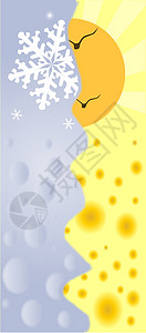 夏季至冬季阳光插图射线天气种子季节性过渡雪花太阳鸟类背景图片