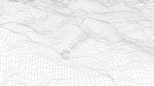 网线条计算机生成方格纹理 波浪复古背景的 3D 渲染墙纸电脑正方形平方网络细胞运动线条海浪数据背景