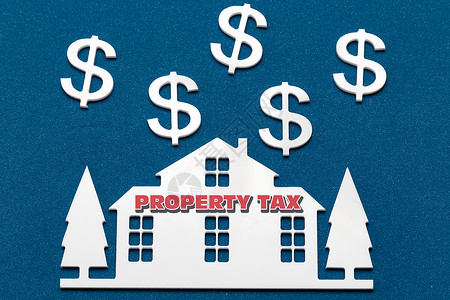 税icon蓝色油漆背景上的微型房屋市场融资销售预算房子保险税收帐户支付银行背景