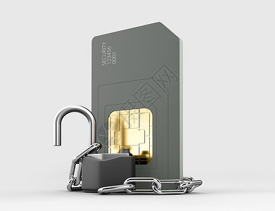 身份安全3个解锁的仿真卡 保护概念剪贴在白色背景背景