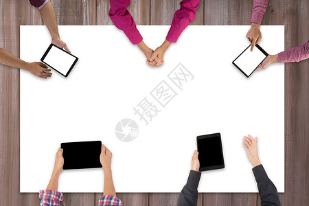 新项目商业团队会议规划的顶级视野 Bu桌子公司工作人士战略团体白色职场天线合作背景图片