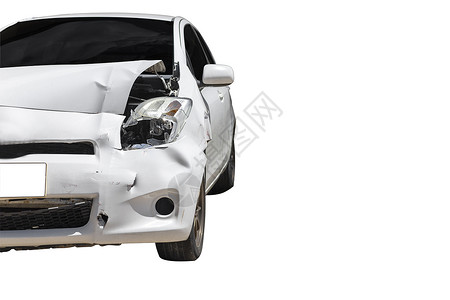 白色前面的白色汽车被意外严重损坏和破损街道高清图片素材