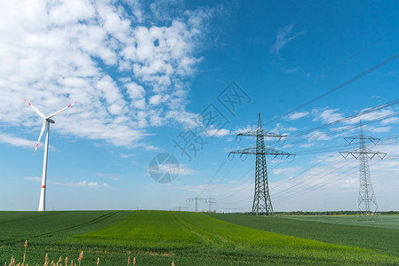 传输线和天空电线和风力涡轮机接线资源传播环境电力线力量技术电缆植物能源背景