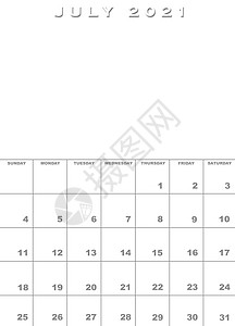 2021年7月2021日日历模板背景图片