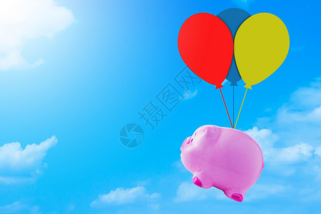 小猪猪采花贼金融概念 储蓄资金小猪安全订金生活退休现金收益生长气球成功背景