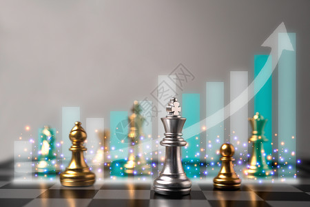 焦点图背景国际象棋的选择性焦点和国际象棋背后的增长业务图背景