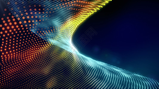 波浪点数字粒子表面 抽象发光点模拟数据流波浪状技术活力科学运动辉光创造力网络灰尘商业背景