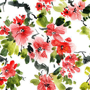 红色手绘水彩花水彩花树型手绘艺术木头花序刷子艺术品树叶叶子手工墙纸背景