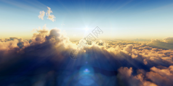 日落时云层上空的美丽空中风景蓝色地平线飞机晴天天空天堂空气旅行3d环境全景高清图片素材