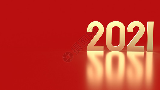 红色背景的2021年金币号3D新年问候语邀请函季节卡片金子派对假期文化横幅背景图片
