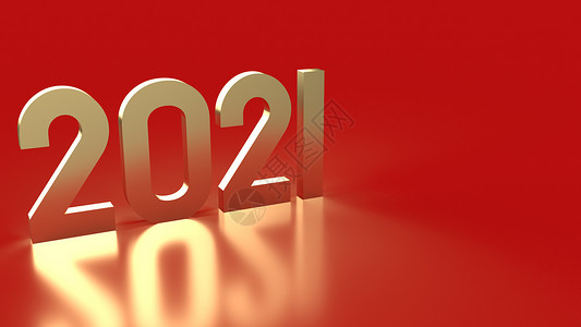 红色背景的2021年金币号3D庆典季节新年3d问候语文化金子派对卡片假期背景图片