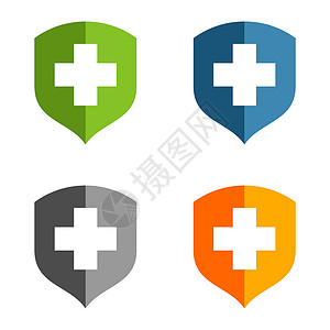双色十字架标识设置医疗保健十字盾标志模板插图设计 矢量 EPS 10背景