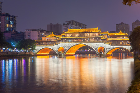 成都安顺大桥在金江上过夜城市高清图片素材