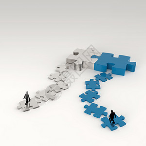伙伴关系金属拼图3D和商务人士图标作为概念人士商业团队商务社会合作组织联盟协议战略成功高清图片素材