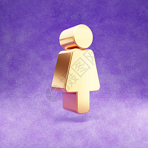 金色女人女性偶像 紫色天鹅绒背景上孤立的金色光泽女性符号背景