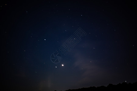 蓝夜天空有星星地球天篷宇宙树木天体地平线蓝色云带科学绿色背景图片