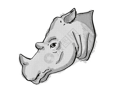 手绘犀牛濒危野生动植物黑与白插图草图阴影调点犀牛半色手绘艺术品卡通片背景