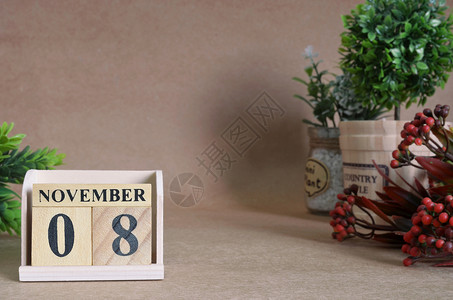 11月8日周年日历桌子会议纪念日立方体标题旅行数字商业背景图片
