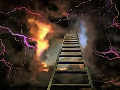 通往天堂的阶梯收费上帝成功星星宗教闪电帆布梯子楼梯成就到达高清图片素材