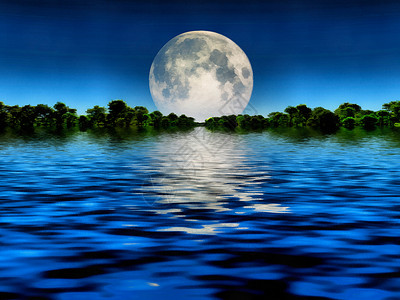 大月亮月光插图镜子地平线天堂旅行月球海洋地球化帆布背景图片