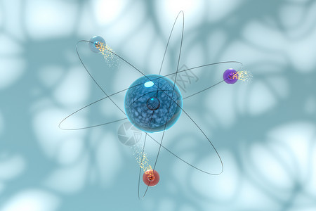 有蓝色有机背景的原子球体 3D感应戒指力量电子轨道漩涡物理踪迹活力质子纳米背景图片