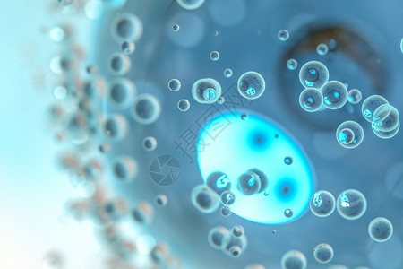 蓝色原子球体表面有气泡 3D成形科学泡沫化学渲染化学品质子粒子量子技术物理背景图片