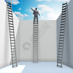 爬梯子的商务男人商务人士为了逃避问题而爬上梯子挫折工人辞职危险自由解决方案帮助经理成就男人背景